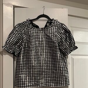 J. Crew Shiny Gingham Puff Sleeve Top